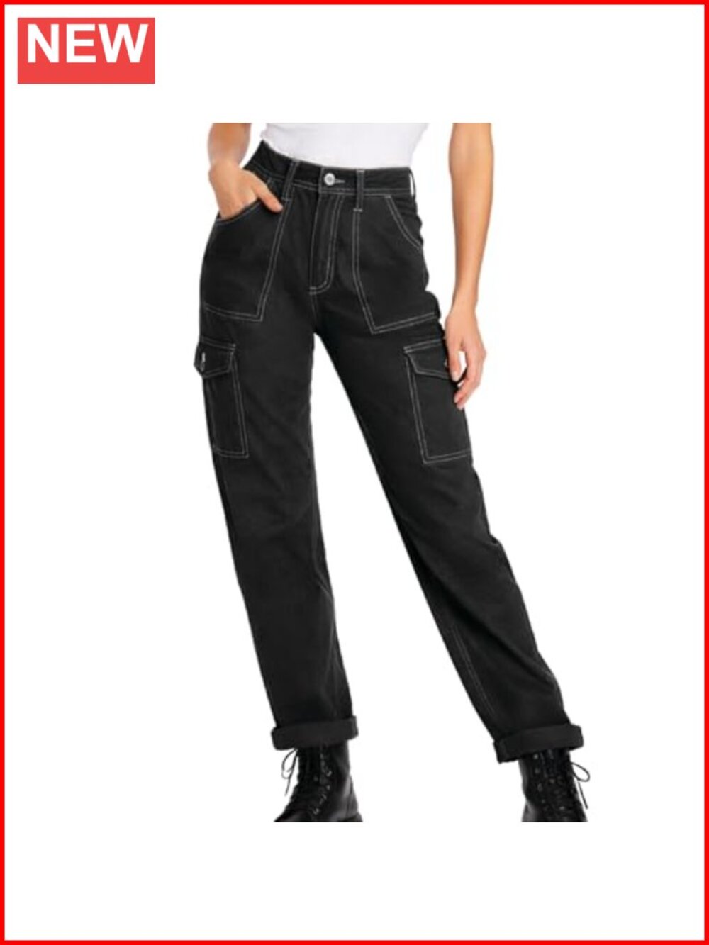 High Rise Skinny Cuffed Cargo Carpenter Work Pants